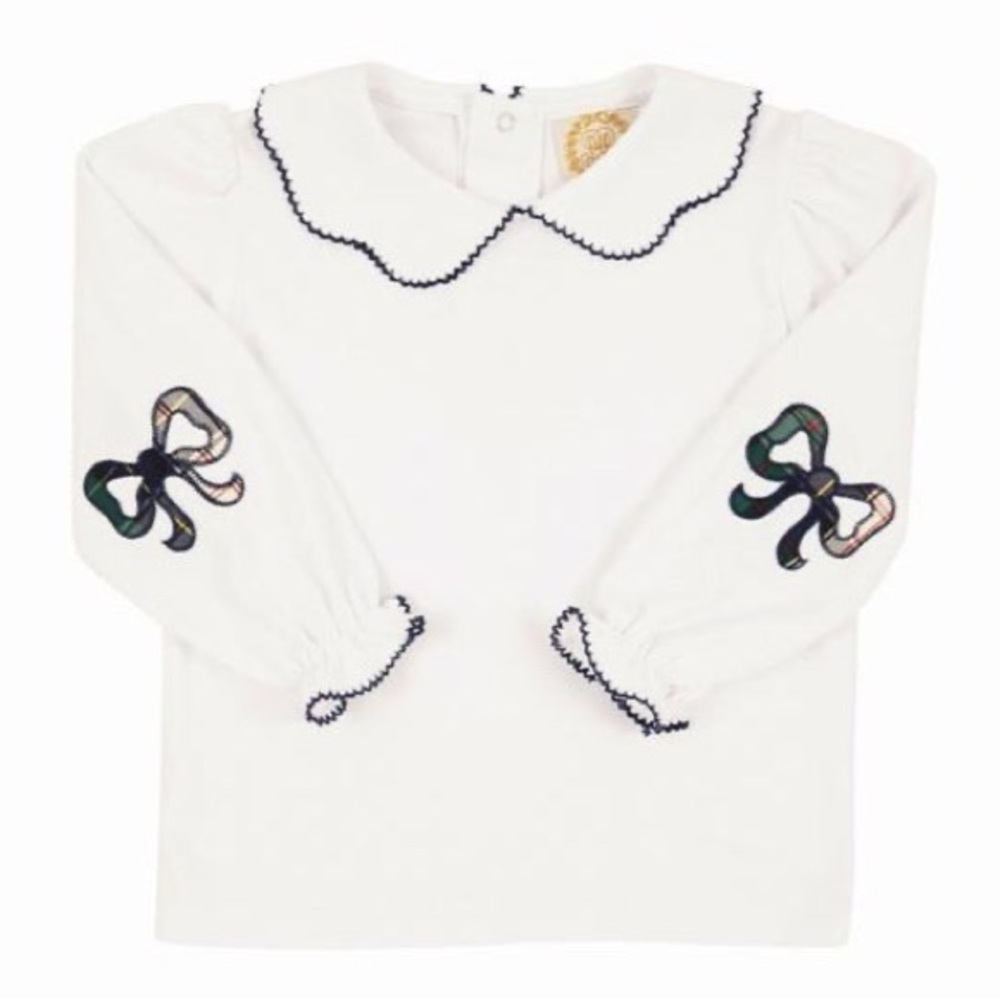 TBBC Bows collar long sleeve top Emma's Elbow Patch Worth Avenu Old Campus Clad